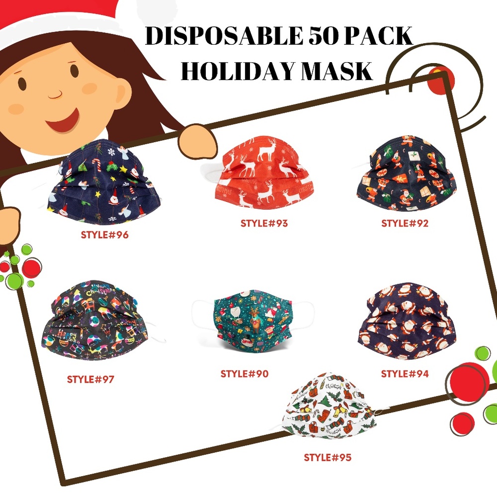 Adult Holiday Christmas Mask- 50 Pack